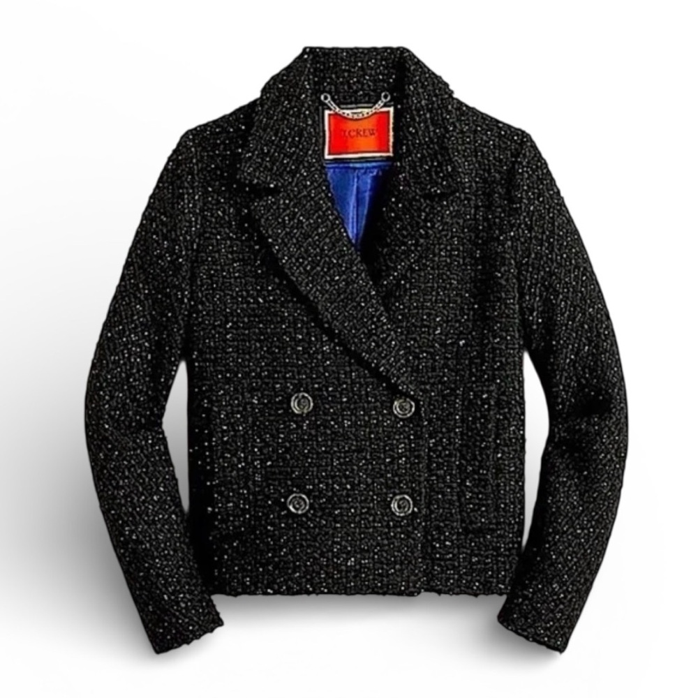 J. CREW Jacket Nello Gori Italian Lurex Tweed Coat Black Gold Size XXL (2X)